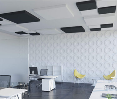 Quadratischer selbstklebender Schallabsorber mit erh&ouml;hter Brandschutzklasse