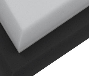 Gestapelte Schallabsorber mit abgerundeter Kante und Brandklasse DIN 4102 B1 / C-s2, d0 nach DIN EN 13501