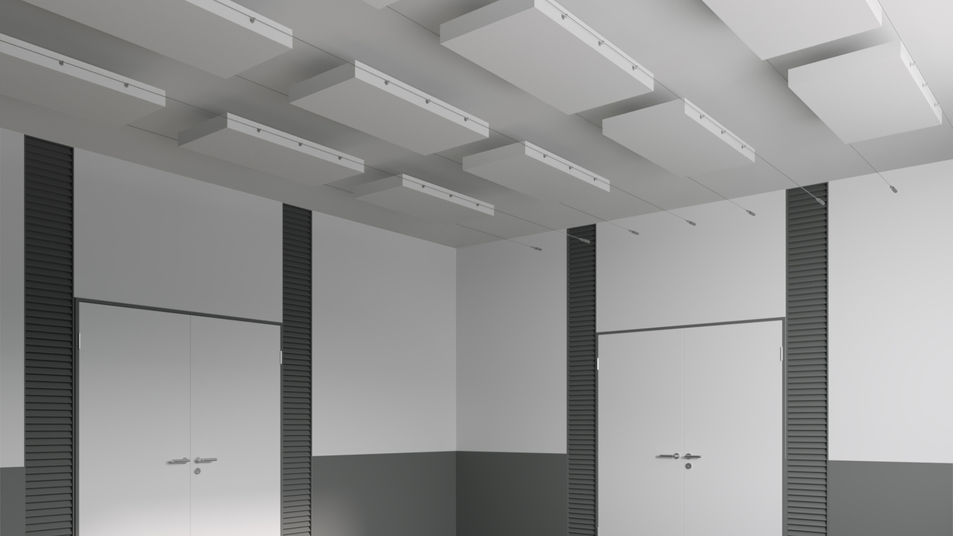 Messefläche mit Akustikelementen an Decke und Wänden