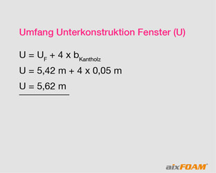 Zum Umfang des Fensters addieren wir die vierfache Breite unserer Kanthölzer und bestimmen so den Umfang der Unterkonstruktion.