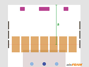 Now the distance from the side view is transferred to the floor plan and the sound absorbers are positioned accordingly.