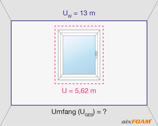 For the total scope of our frame construction, we add the scope of the window construction and the wall edge length.