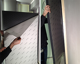 The liner paper is loosened in the upper area and the absorber is aligned with the wall.