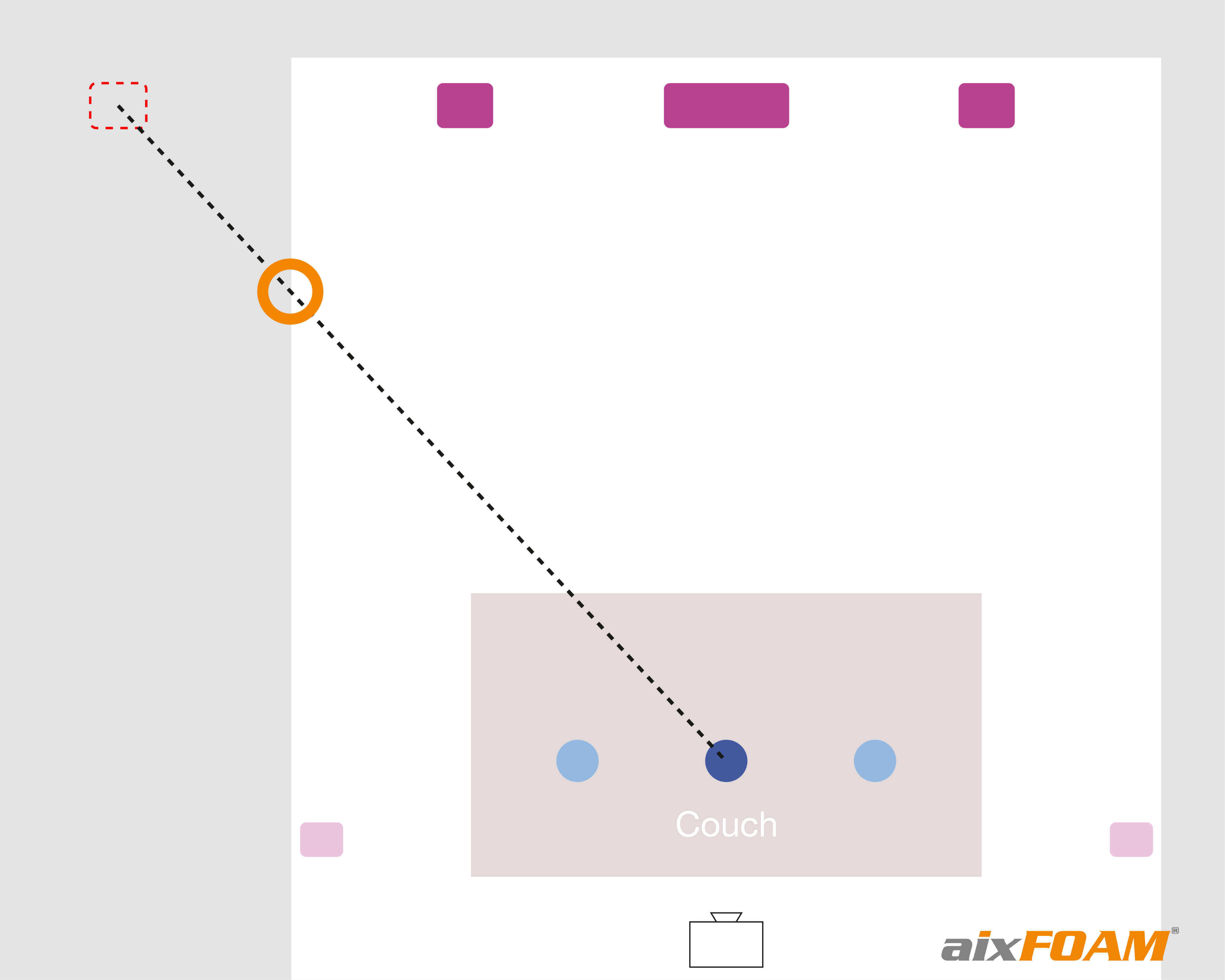 Step 2: Draw a guideline from the mirrored speaker to the listening position