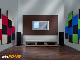 Bass absorbers / edge absorbers in combination with sound absorbers SH006 on the wall