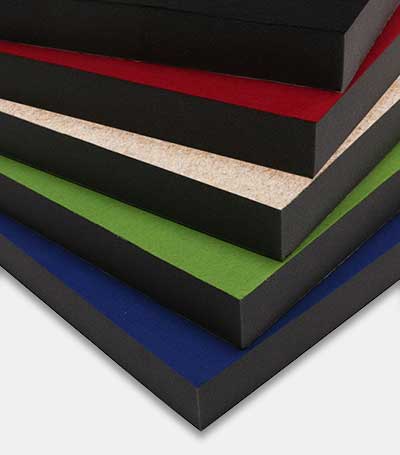Rectangular acoustic absorbers with a felt surface in different colours