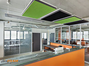 Sound absorber FELT made of acoustic foam in a fine aluminium cassette with ceiling suspension