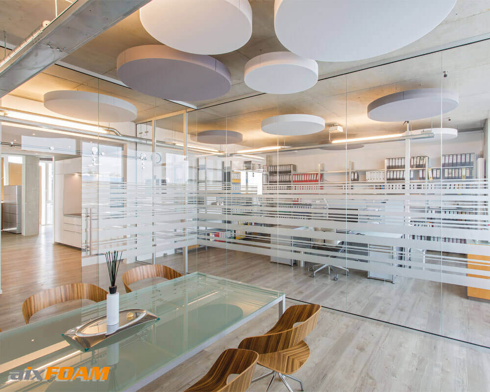 Modern sound absorbers provide better acoustics and an elegant design in the office.